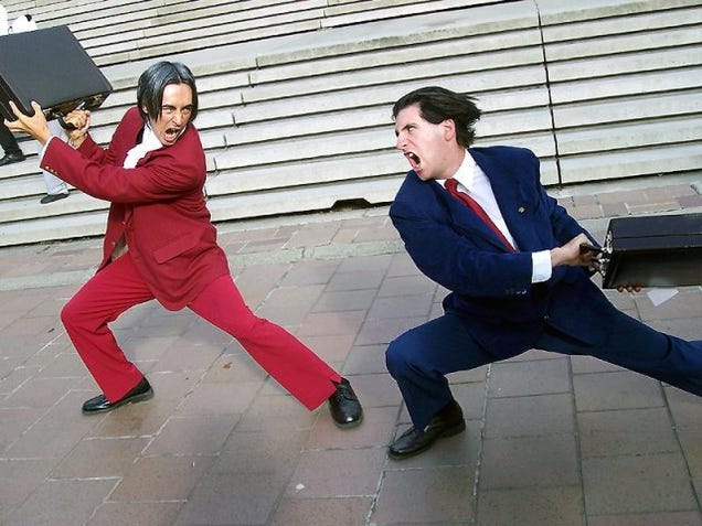 Phoenix Wright and Miles Edgeworth briefcase battle cosplay