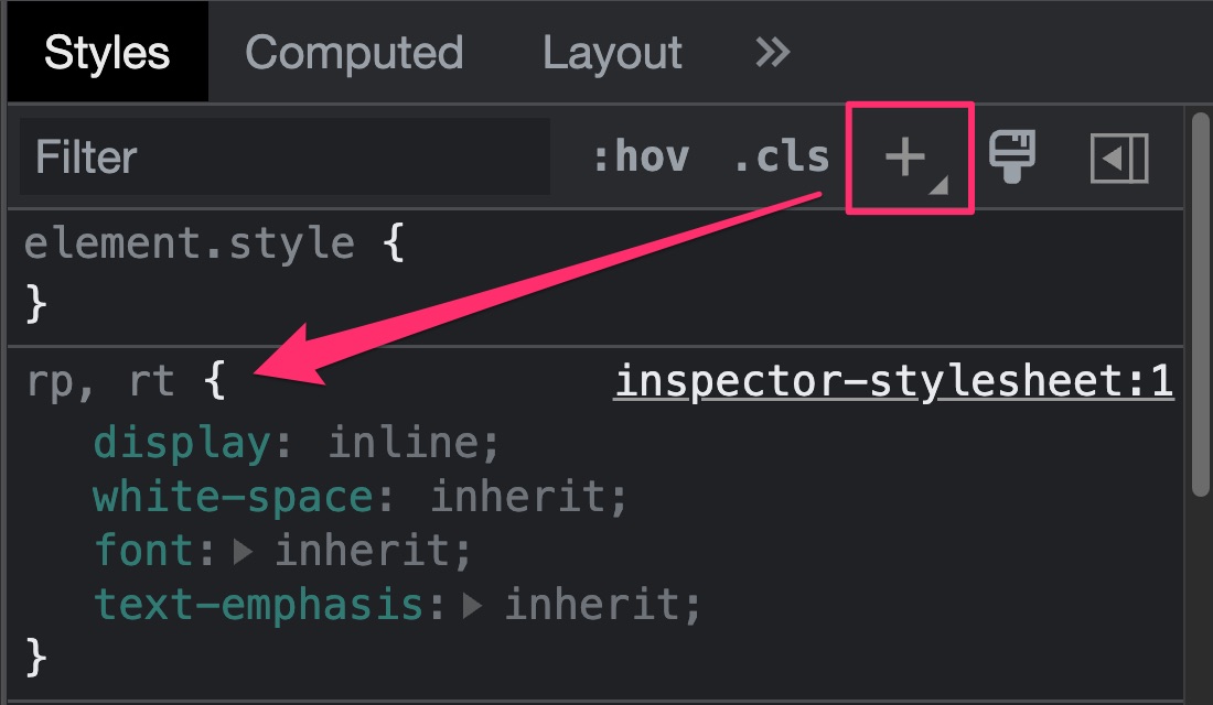 Ruby <rt> tag base CSS styles in Chrome dev tools